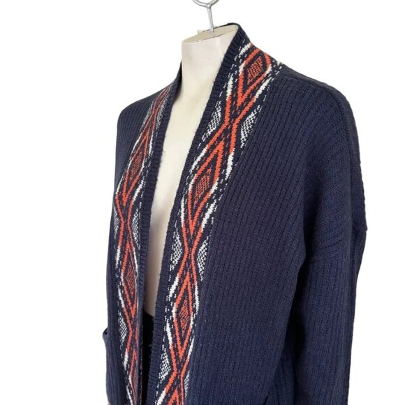 LUCKY BRAND Open Front Cardigan Sweater Coat  Aztec Geometric Bohemian  SZ L - Picture 3 of 11